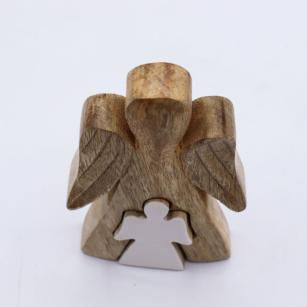 Ángel de Madera de Mango dentro de Ángel - Esmalte Blanco - 15 cm