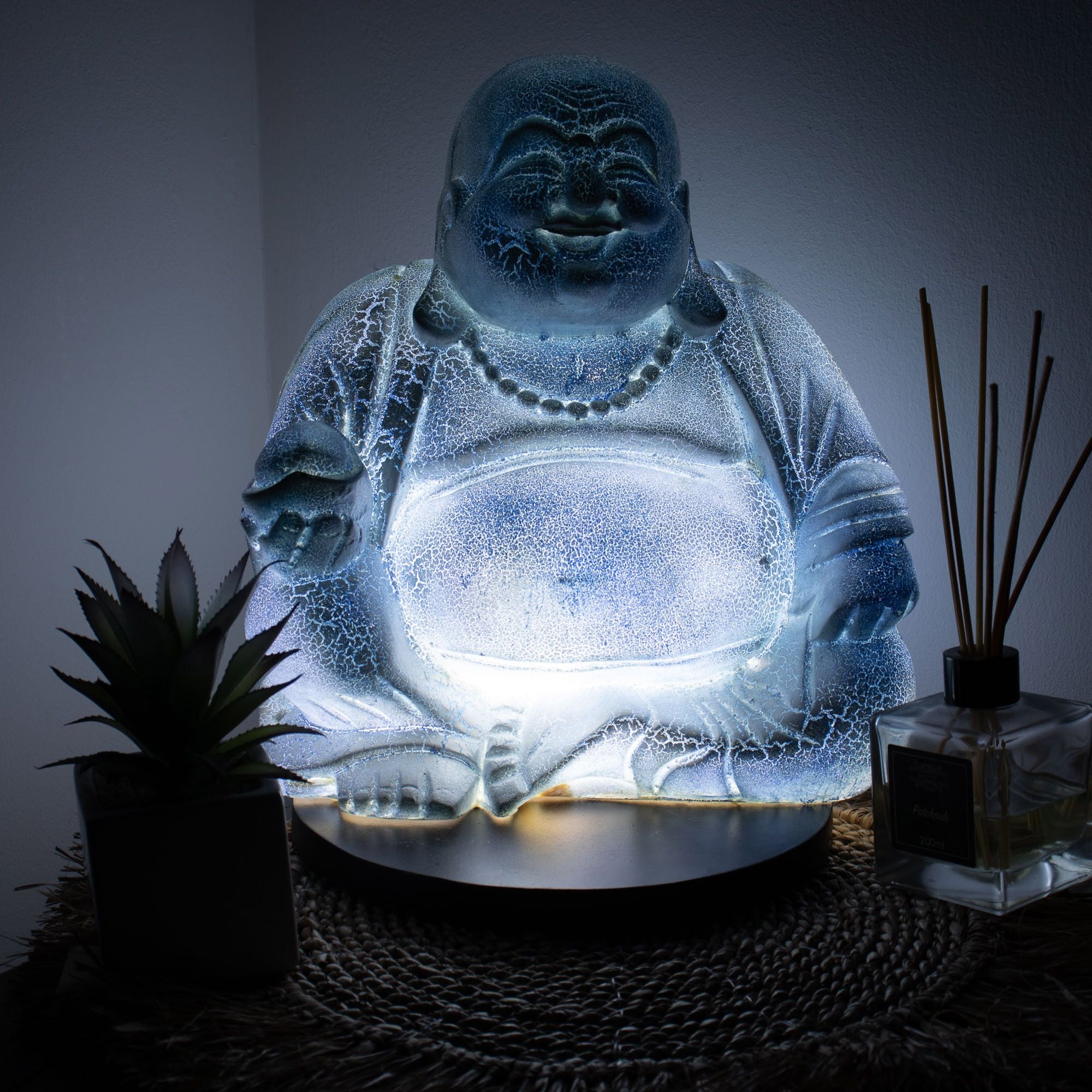 Lámpara del Buda Risueño - Azul Cielo - Base Redonda