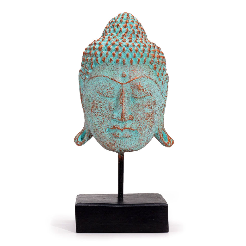 Cabeza de Buda Serenidad Grande sobre Soporte - Cobre Verde