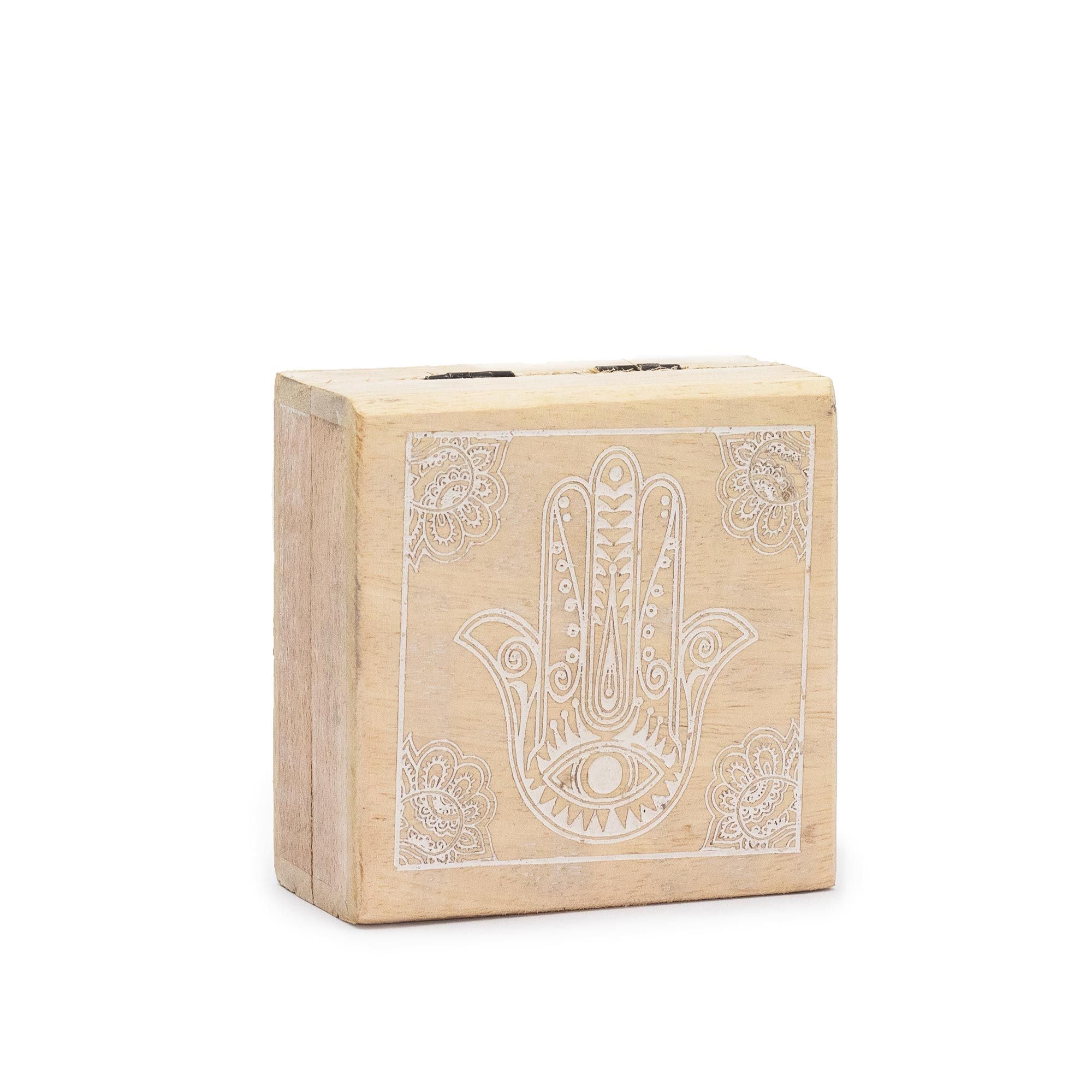 Caja Cuadrada Pequeña 10x10x4,2cm - Hamsa Blanco