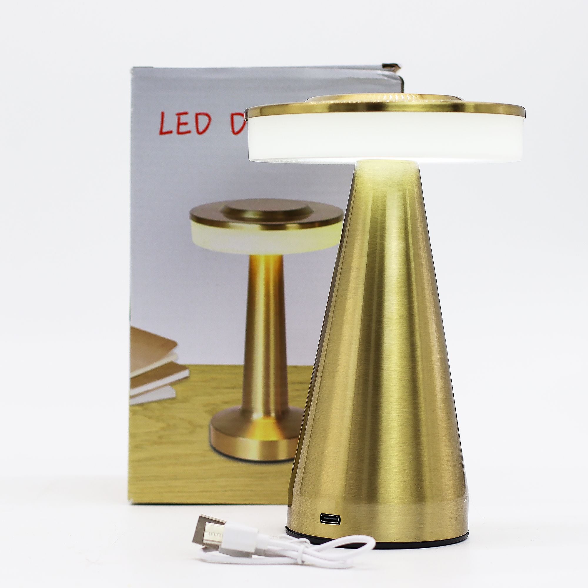 Lámpara táctil - Tallo alto de cobre - USB (C) - Recargable (400 vatios)