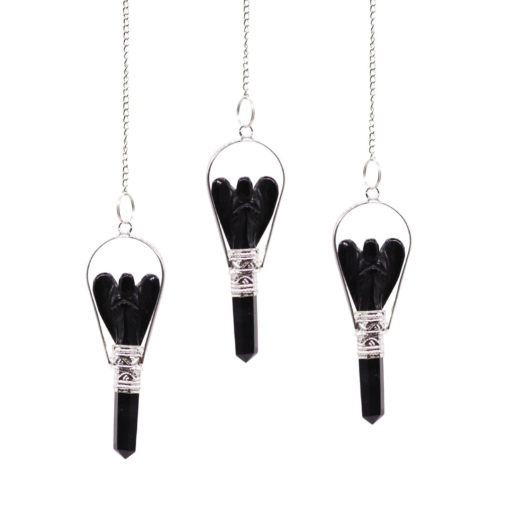 Péndulo de ángel con anillo de ágata negra