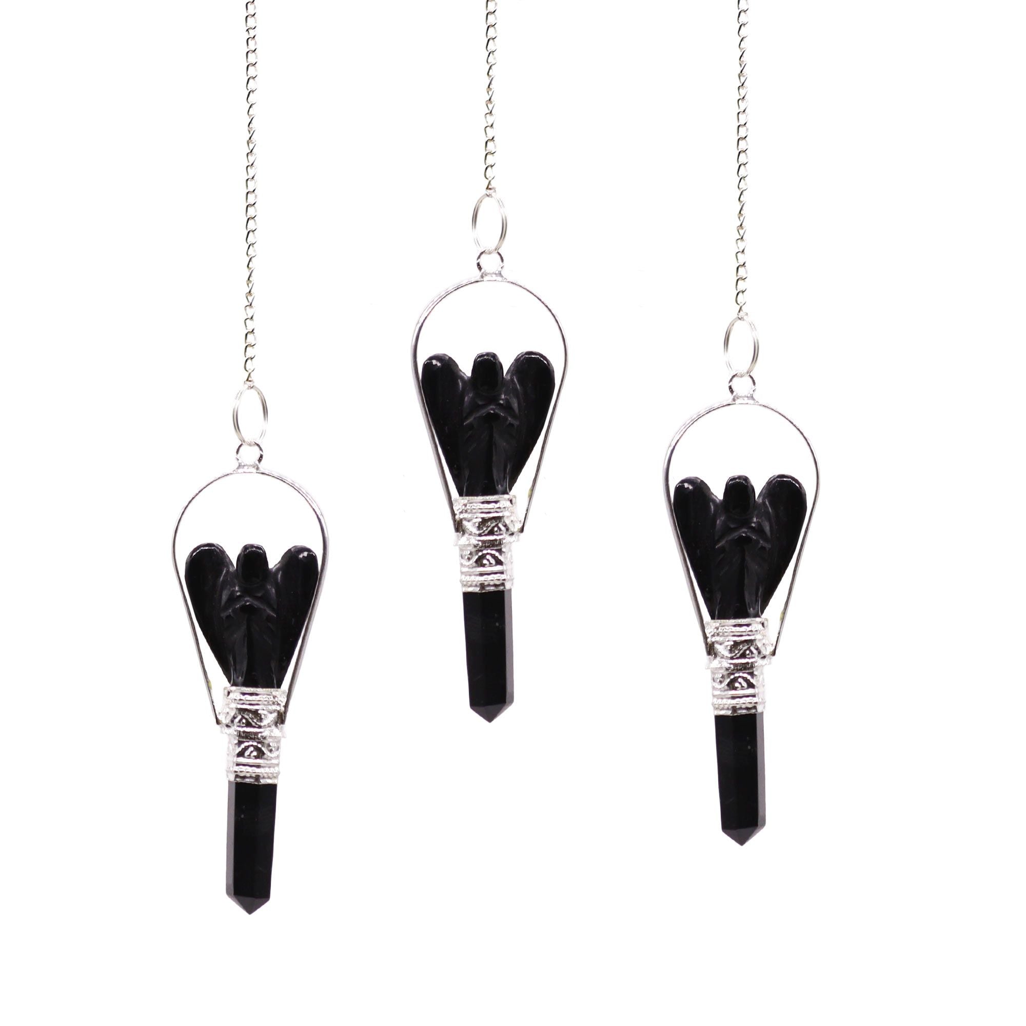 Péndulo de ángel con anillo de ágata negra