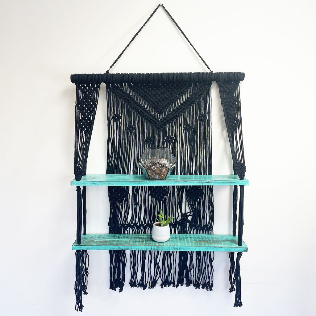 Estantes Colgantes de Macramé Negro - Turquesa