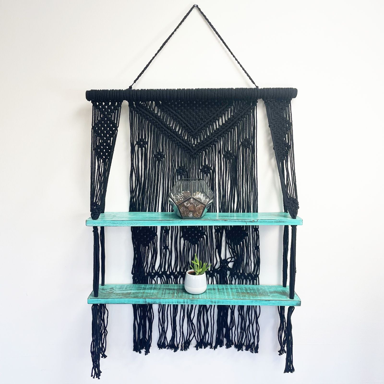Estantes Colgantes de Macramé Negro - Turquesa