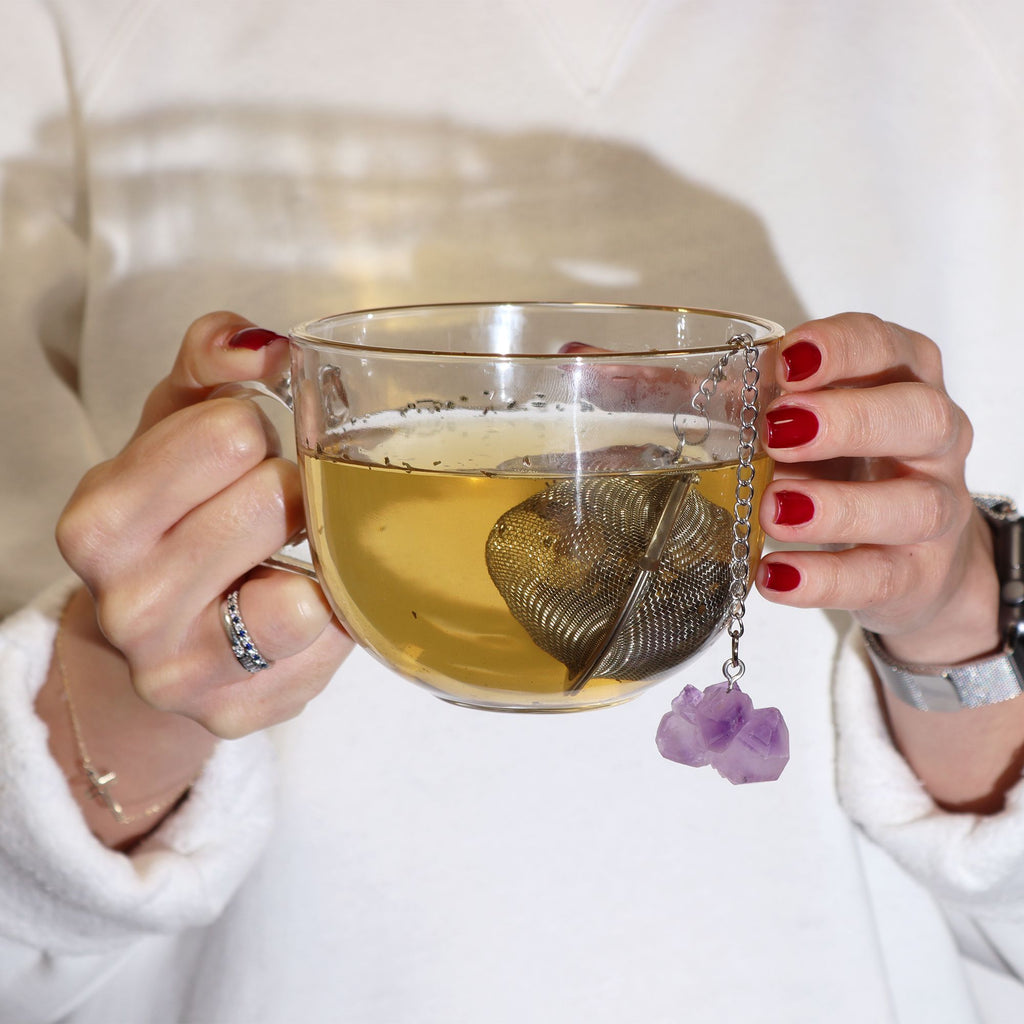 Colador de té de piedras preciosas de cristal crudo - Ojo de tigre dorado