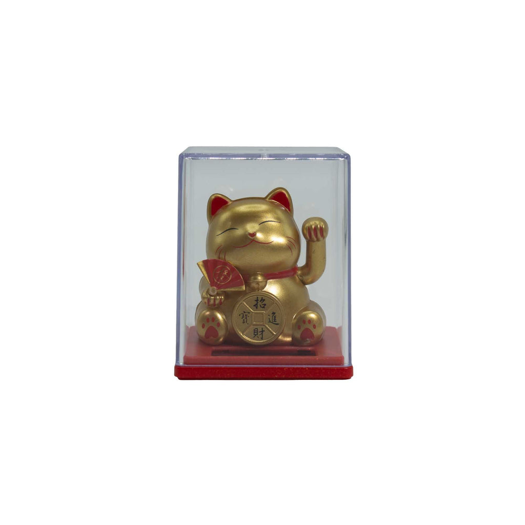 Mini gato de la fortuna con energía solar en una caja - Dorado