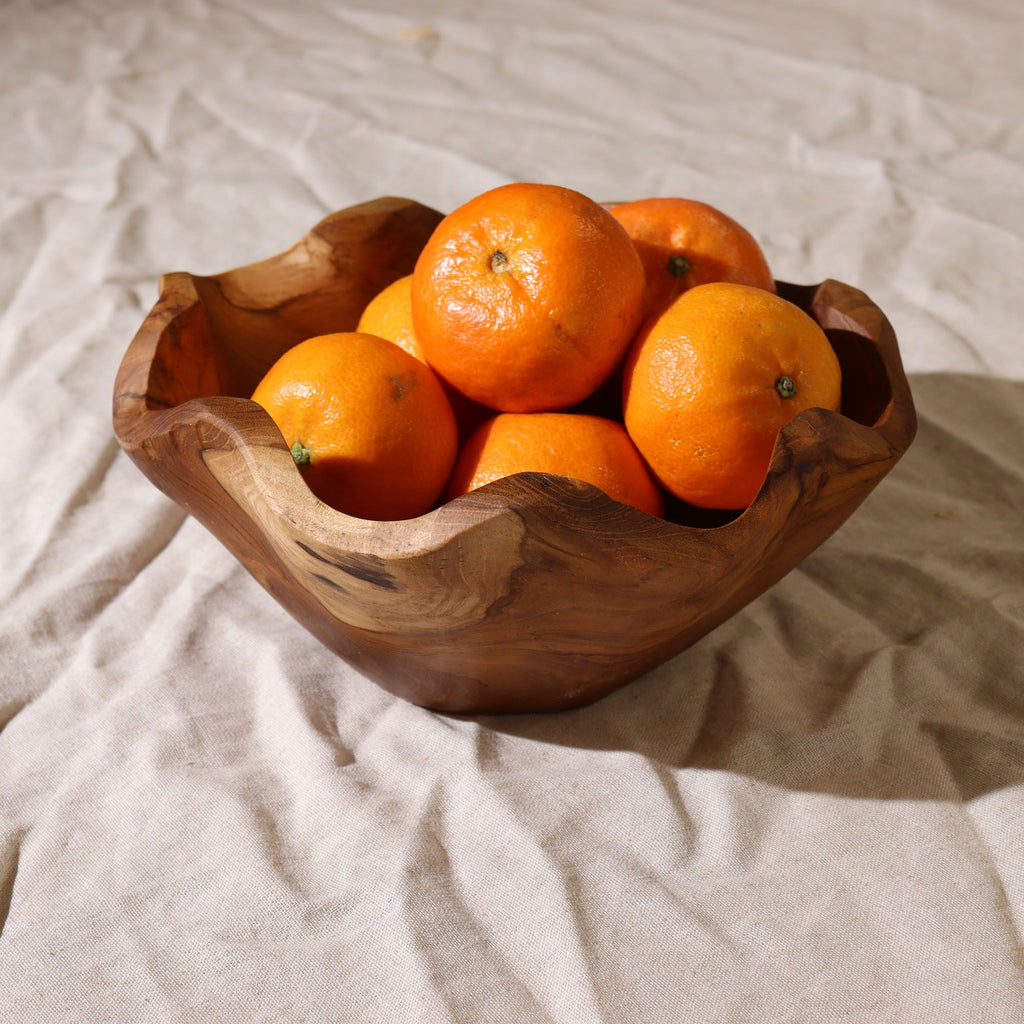 Frutero mediano de madera de teca lisa - 21x9cm