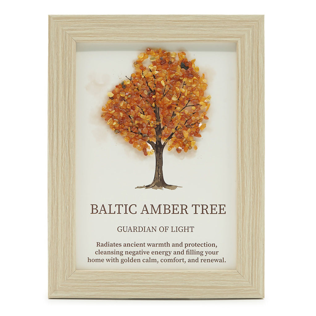 Cuadro de piedra preciosa - Árbol de la Vida - ámbar báltico (20x14.7x1cm)