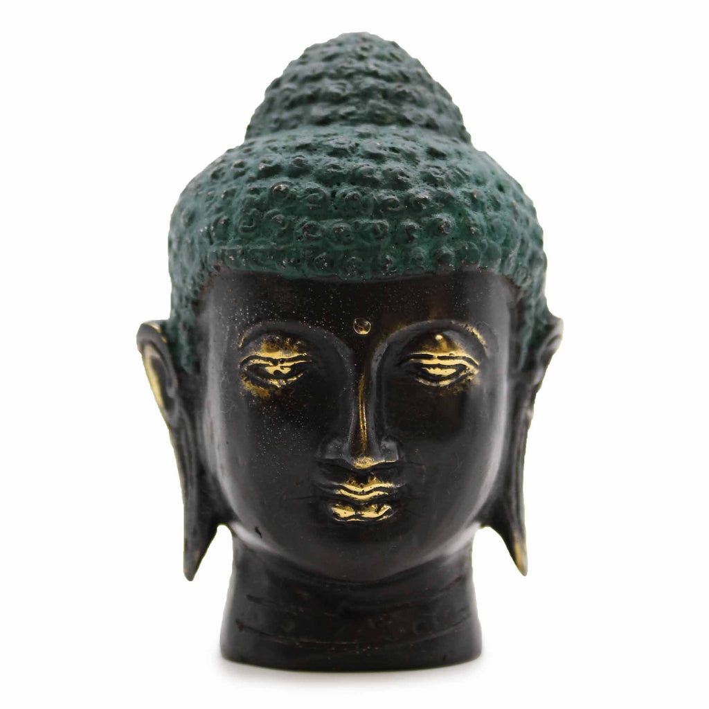 Cabeza de Buda de latón antiguo mediana