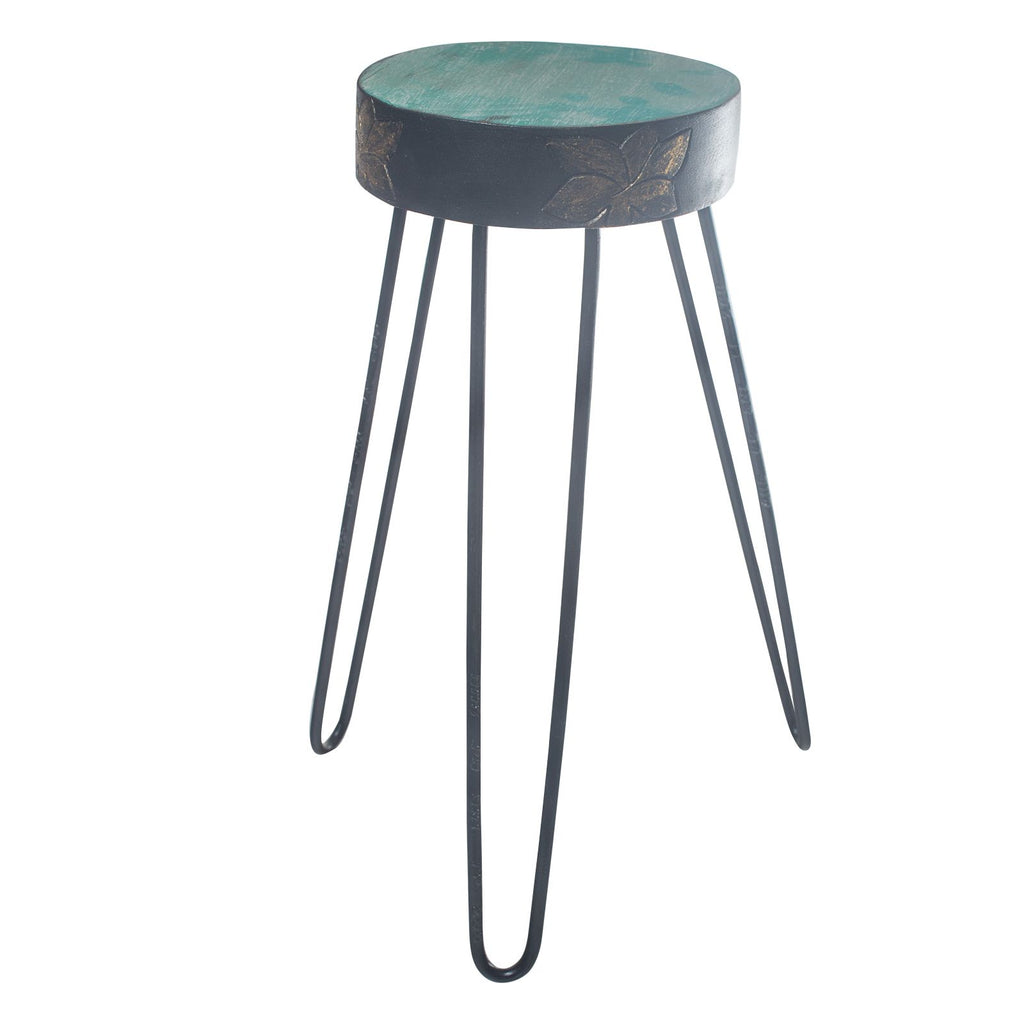 Soporte para plantas de madera Albasia - Detalle turquesa y dorado