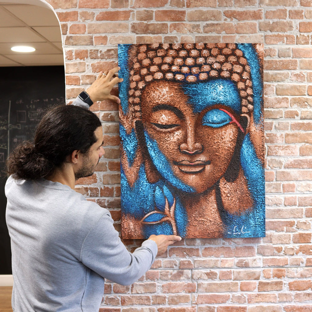 Pintura de Buda - Flor Bronce y Azul