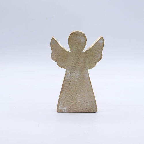 Ángel de madera de mango - lavado blanco