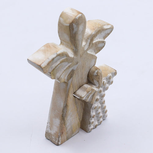 Ángel de madera de mango en Ángel - lavado blanco