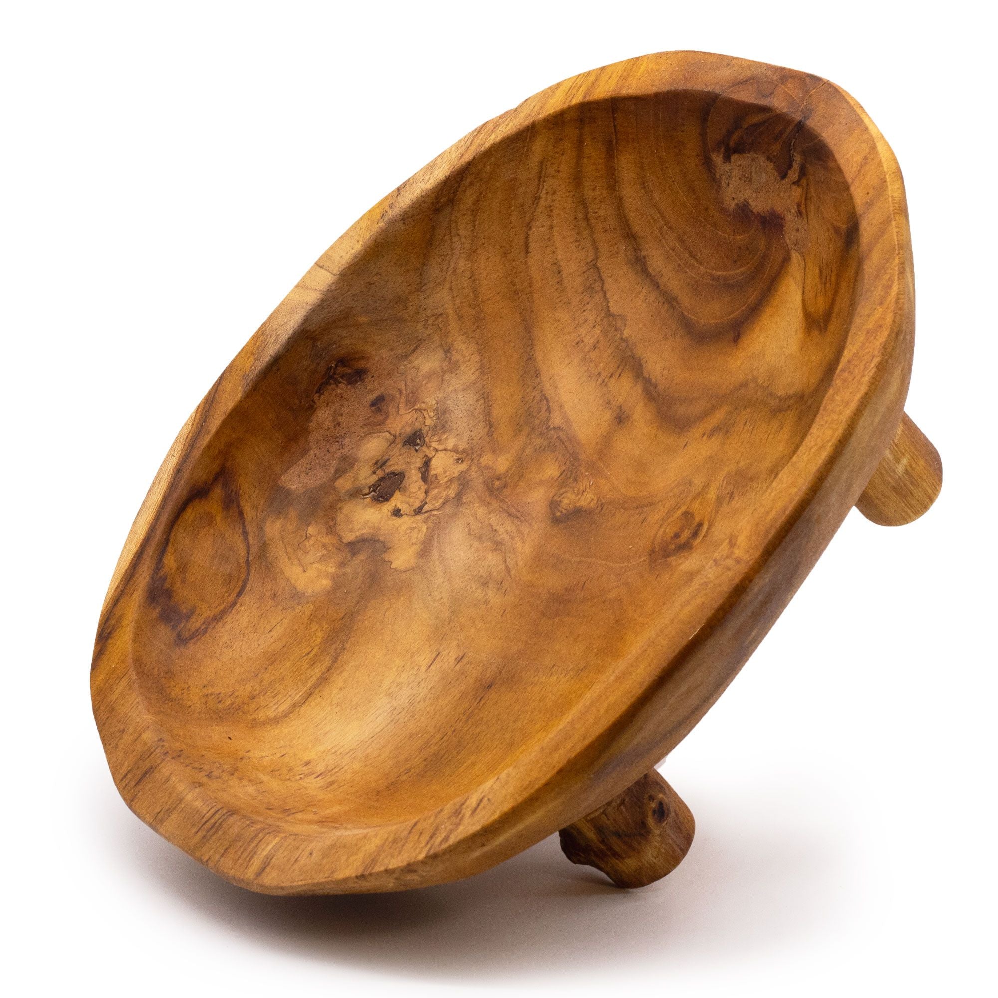 Frutero de madera de teca lisa sobre patas - 30x23x10cm