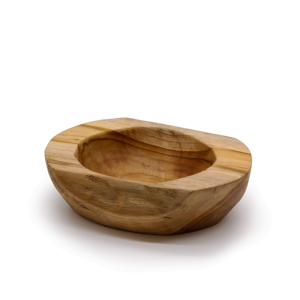 Cuenco grande de madera de teca con forma natural - 25x7cm