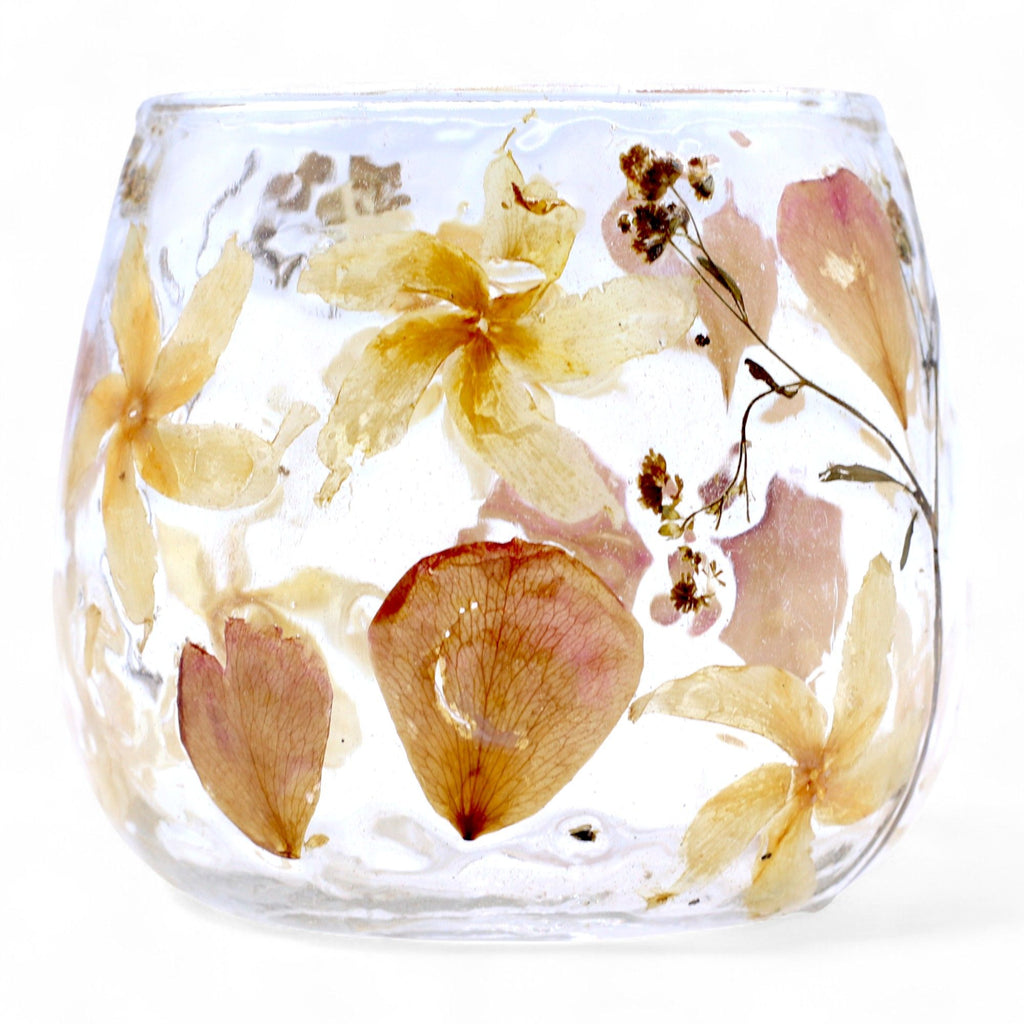 Portavelas recto de Vidrio floral natural - rosa - (8x8cm)