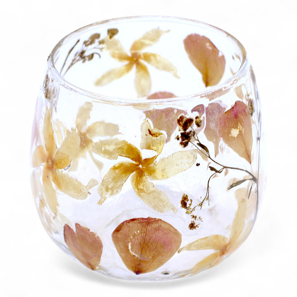 Portavelas recto de Vidrio floral natural - rosa - (8x8cm)