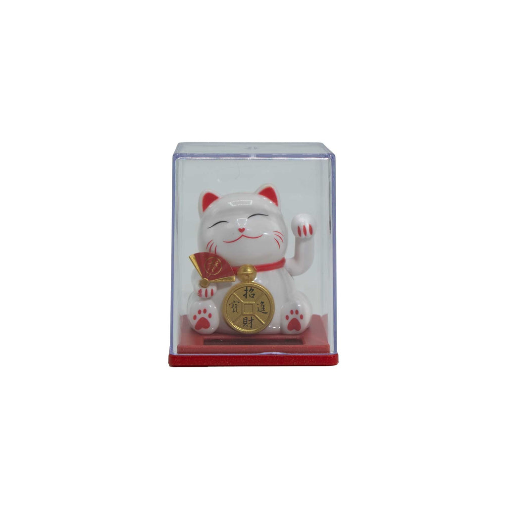 Mini Gato de la Suerte con Energía Solar en Caja - Blanco