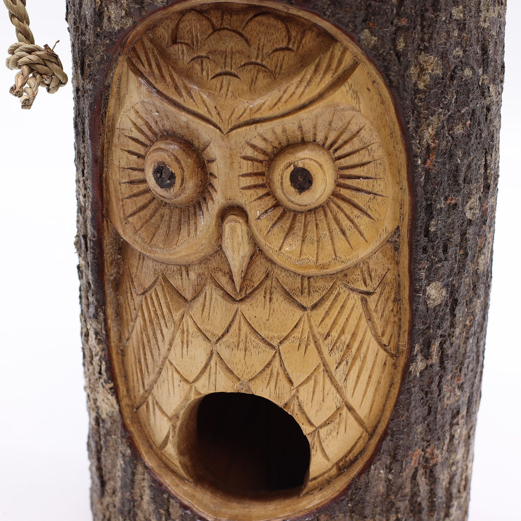Cara de tronco de árbol - Casa para aves - Búho sabio