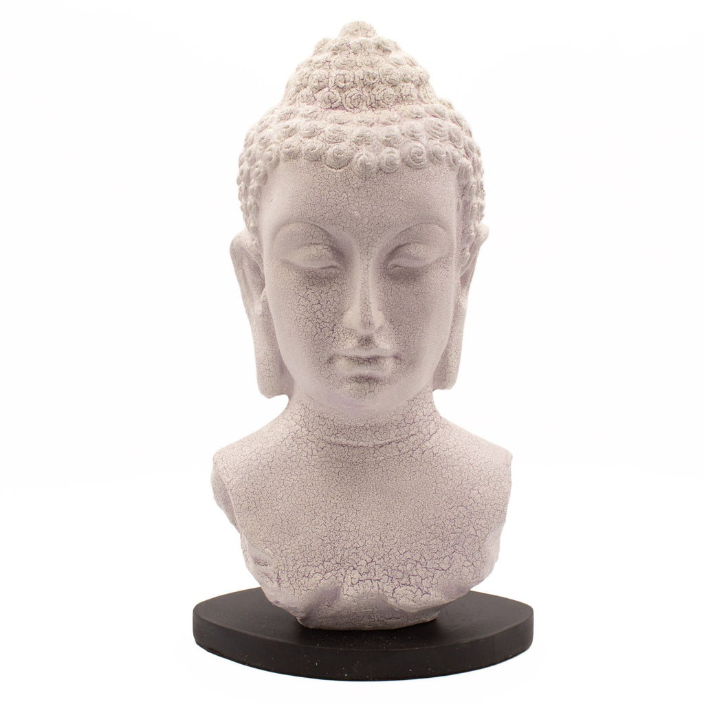 Lámpara con busto de Buda, acabado lavanda craquelado - soporte oval