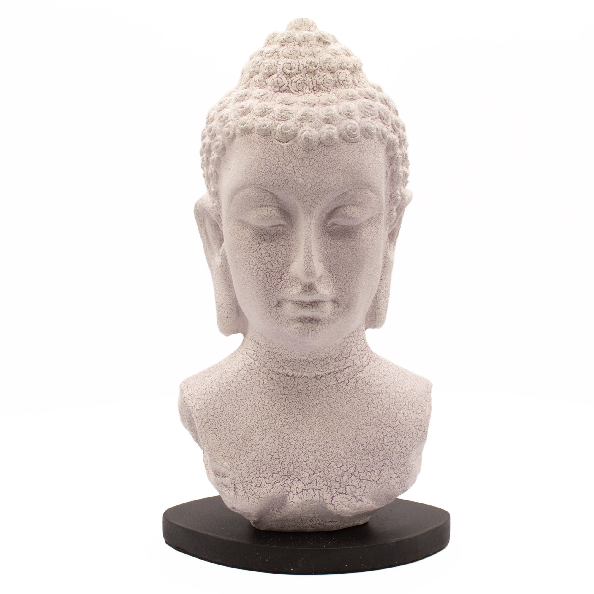 Lámpara con busto de Buda, acabado lavanda craquelado - soporte oval