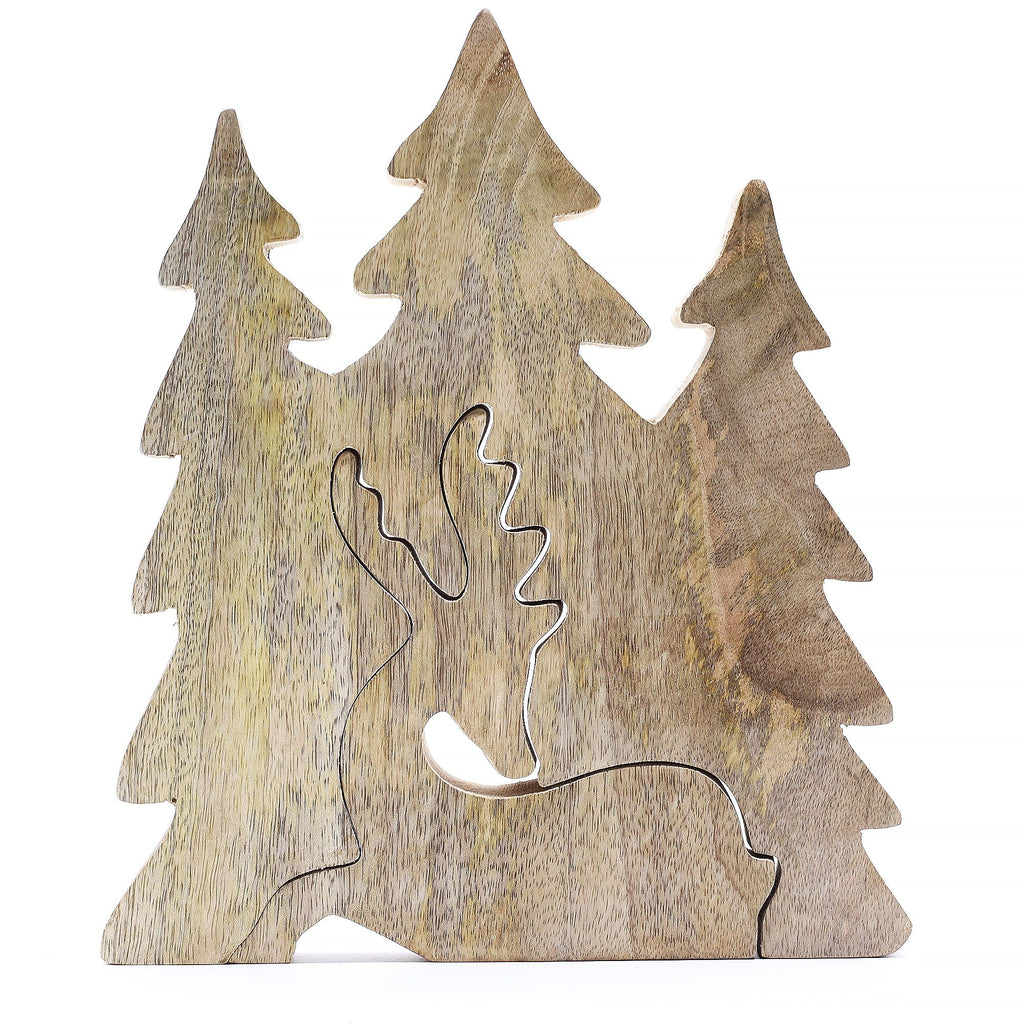 Perdido en el bosque - Ciervo en el bosque 3D Decoración de madera - 23x20cm