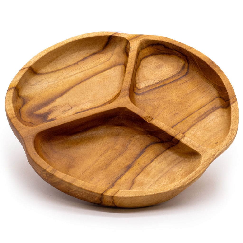 Frutero de madera de teca lisa de tres secciones - 30x4cm