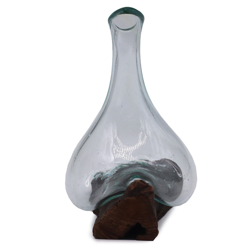 Decantador mini de vidrio fundido sobre madera 20 cm