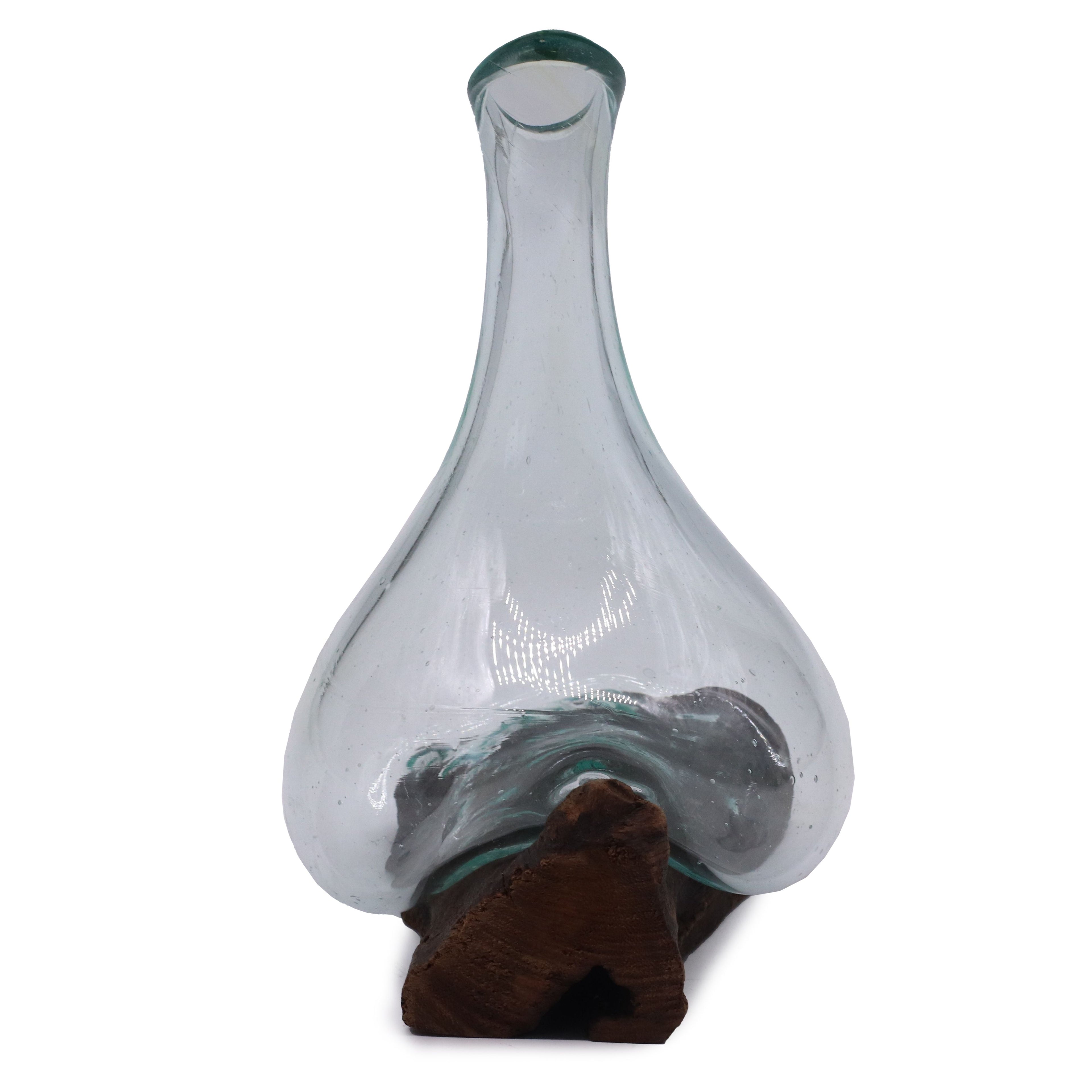 Decantador mini de vidrio fundido sobre madera 20 cm