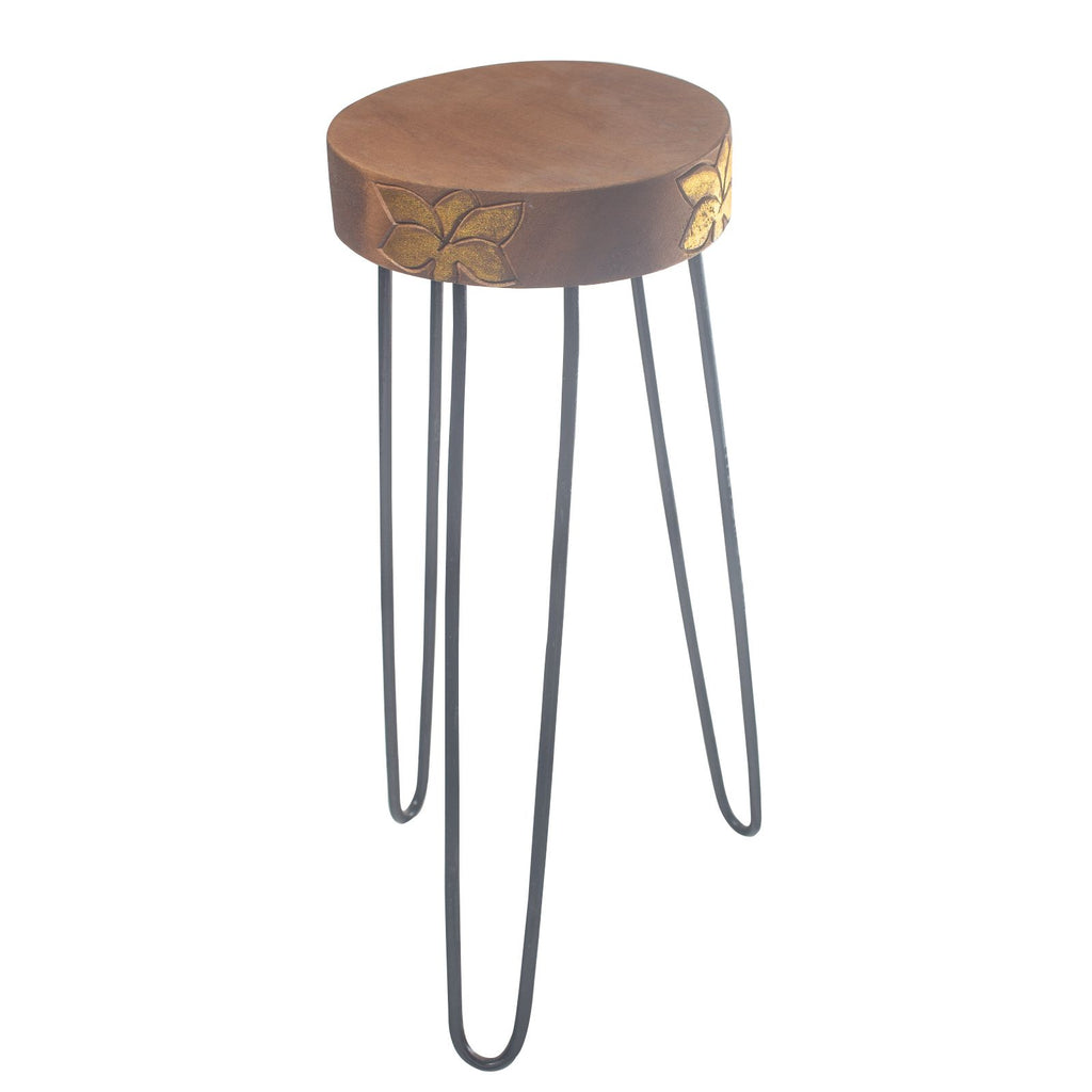 Soporte para plantas de madera de Albasia - Detalle natural y dorado