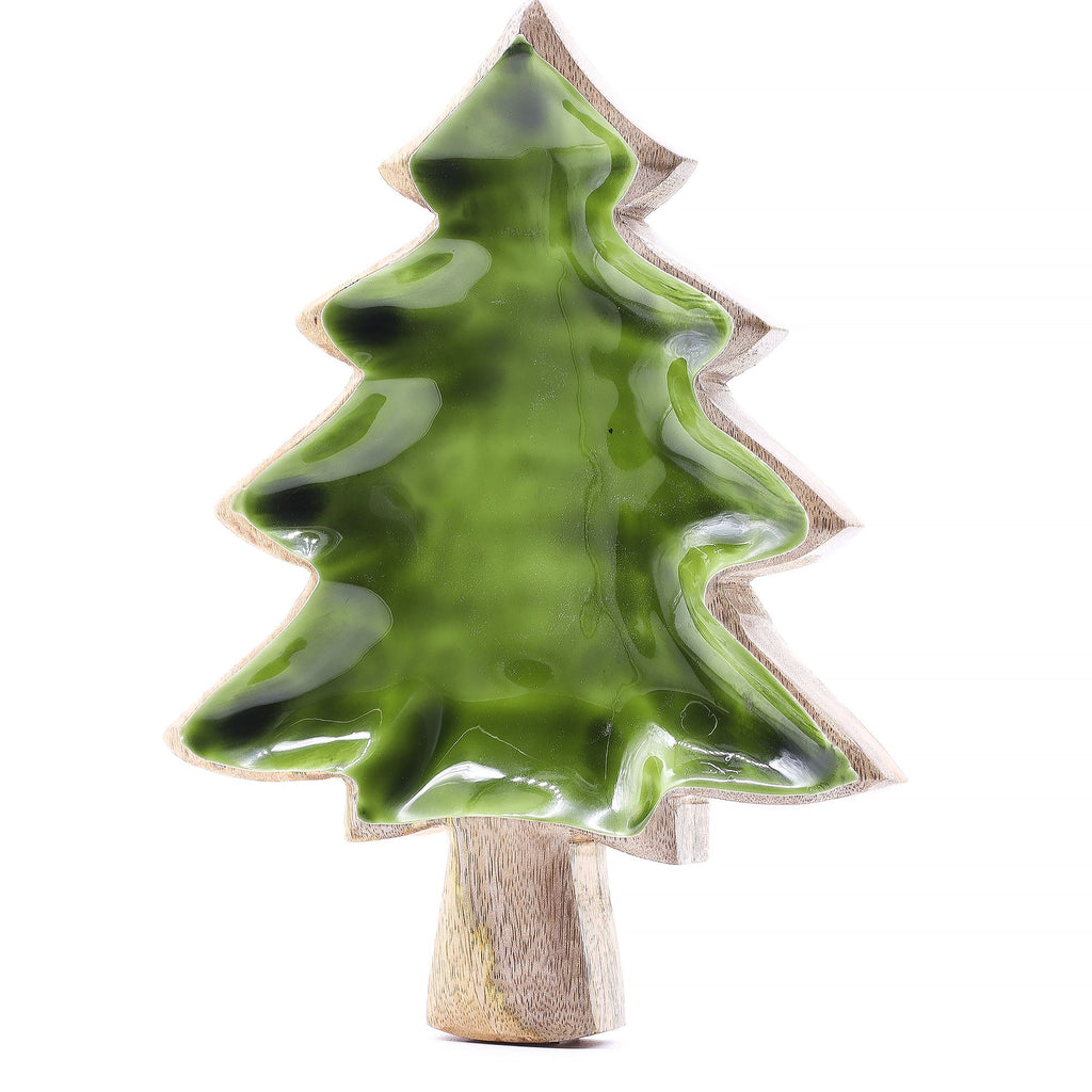 Perdido en el bosque - Tazón de madera esmaltada con diseño de árbol - 25x19 cm