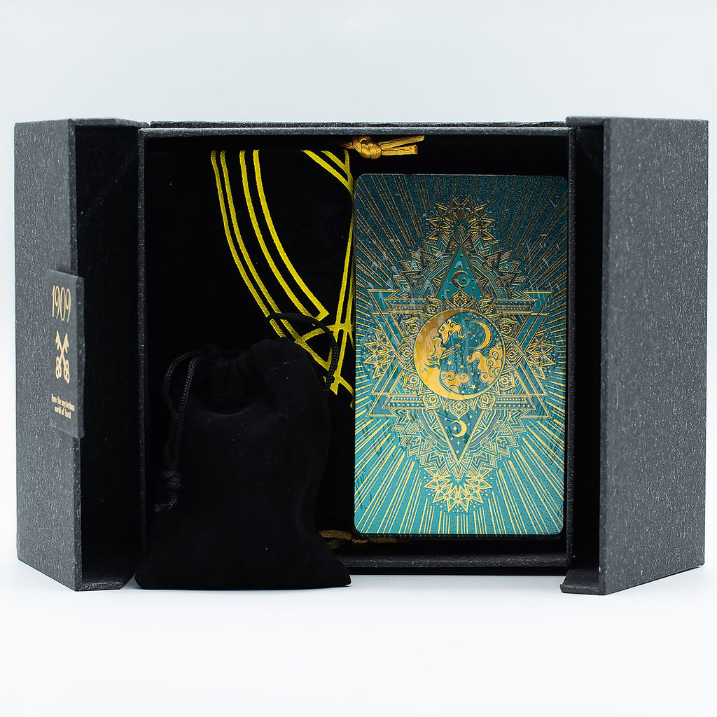 Tarjeta de Tarot con Foil en Oro y Turquesa - Conjunto de Regalo