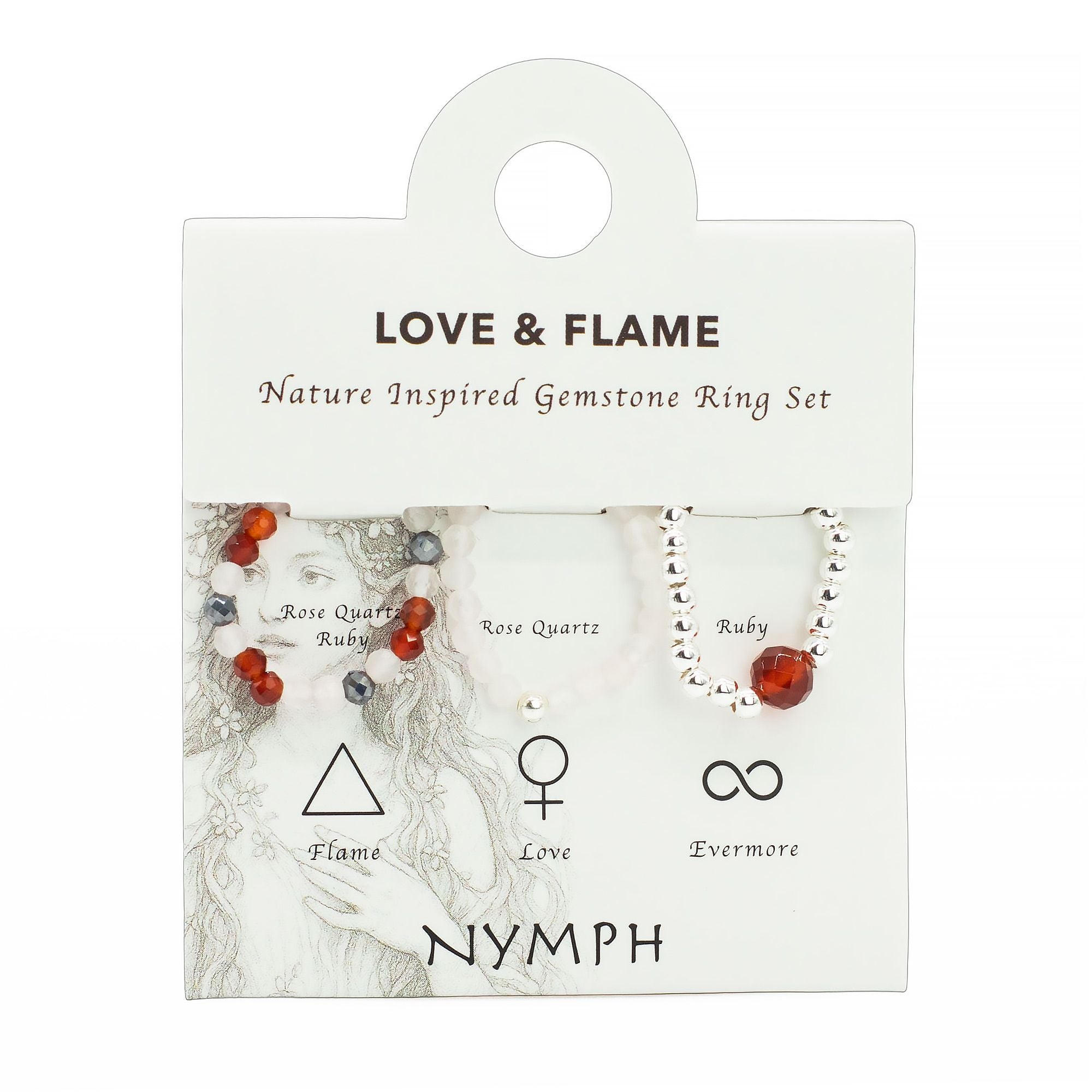 Conjunto de anillos de gema del espíritu ninfa - Amor y Fuego