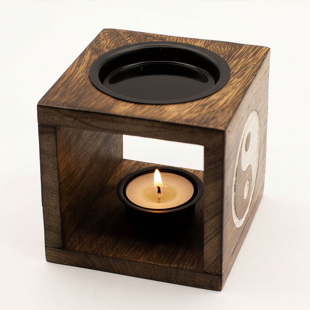 Quemador de aceite de madera de mango cuadrado - Yin Yang