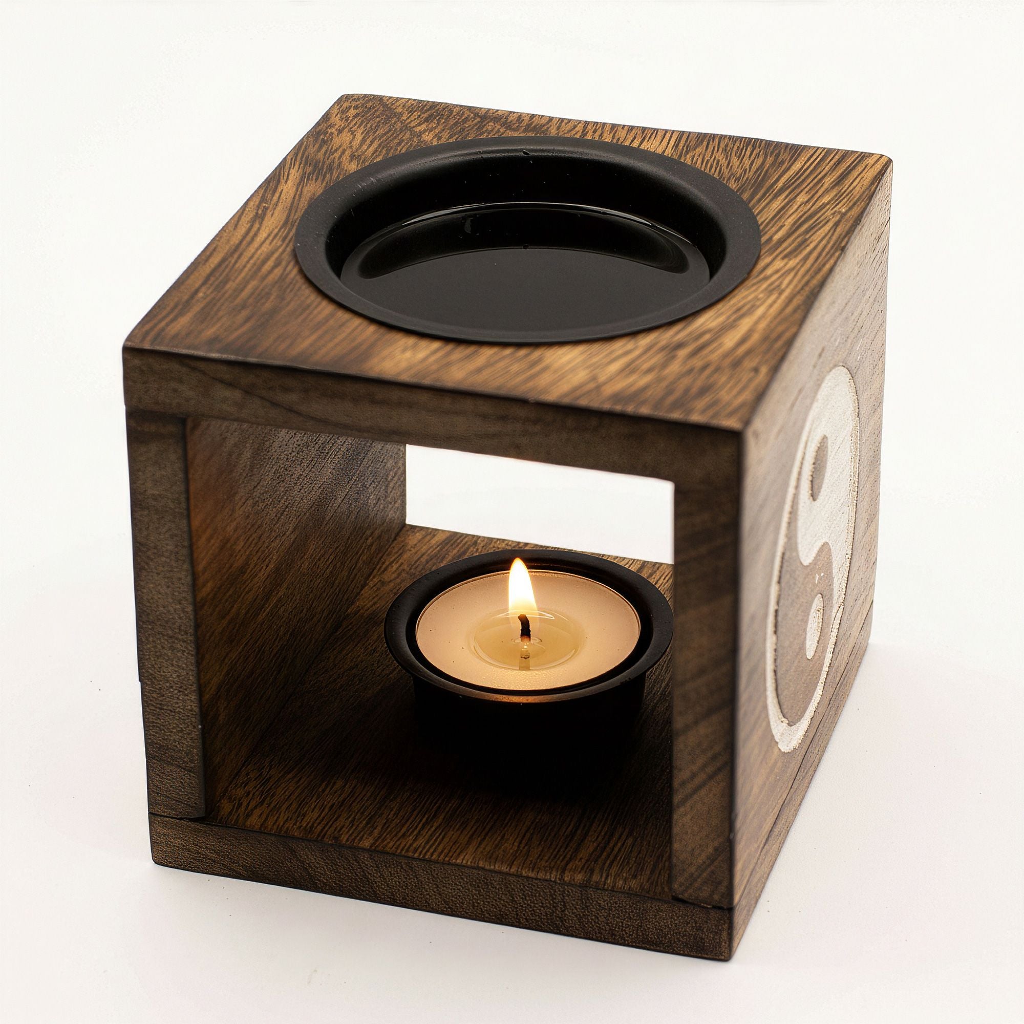 Quemador de aceite de madera de mango cuadrado - Yin Yang
