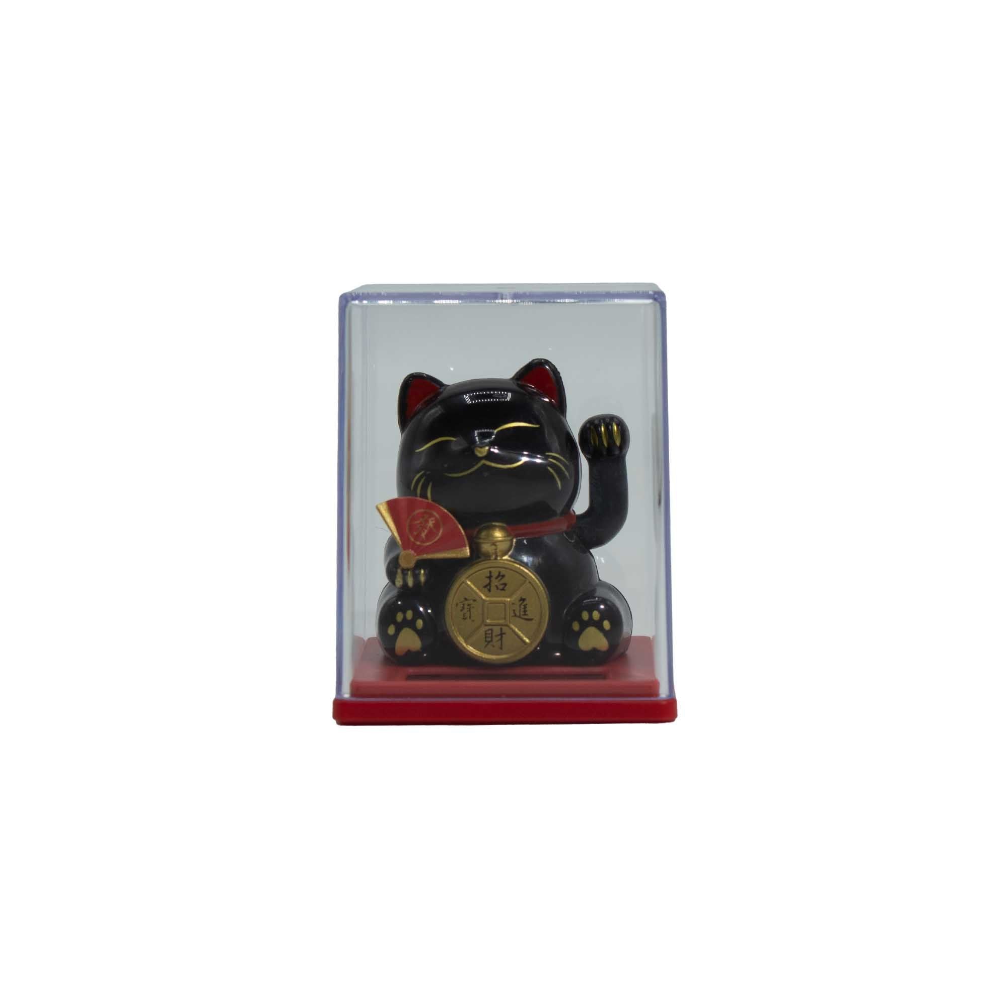 Mini Gato de la Suerte Solar en Caja - Negro