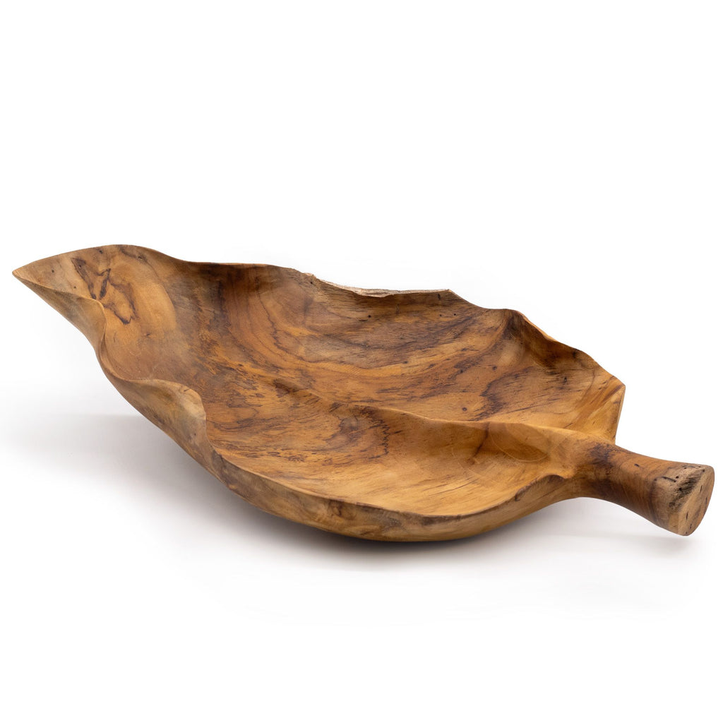 Frutero grande de madera de teca en forma de hoja - 40x24x5cm
