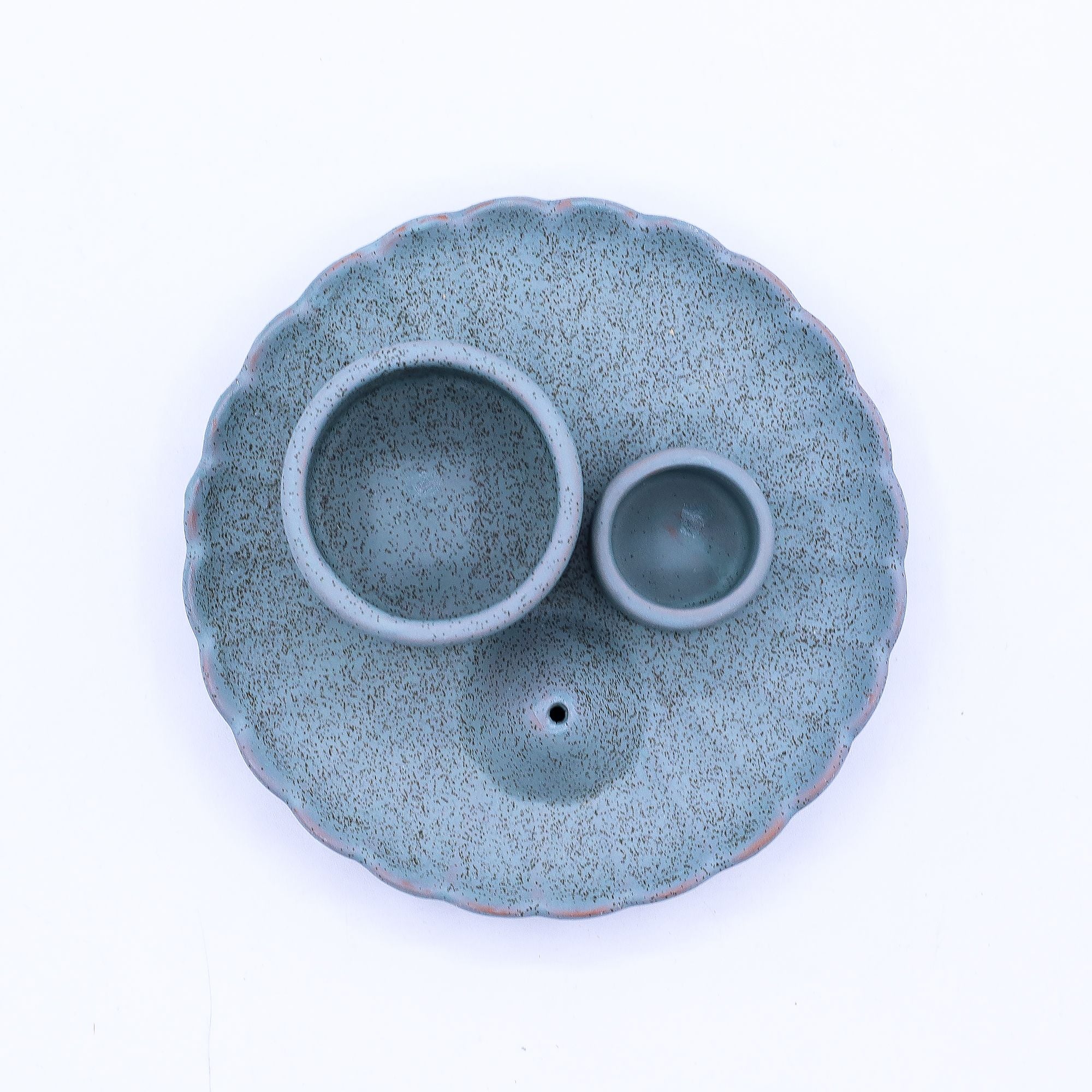 Soporte cerámico para Palo Santo e Incienso - Flor de loto - Azul