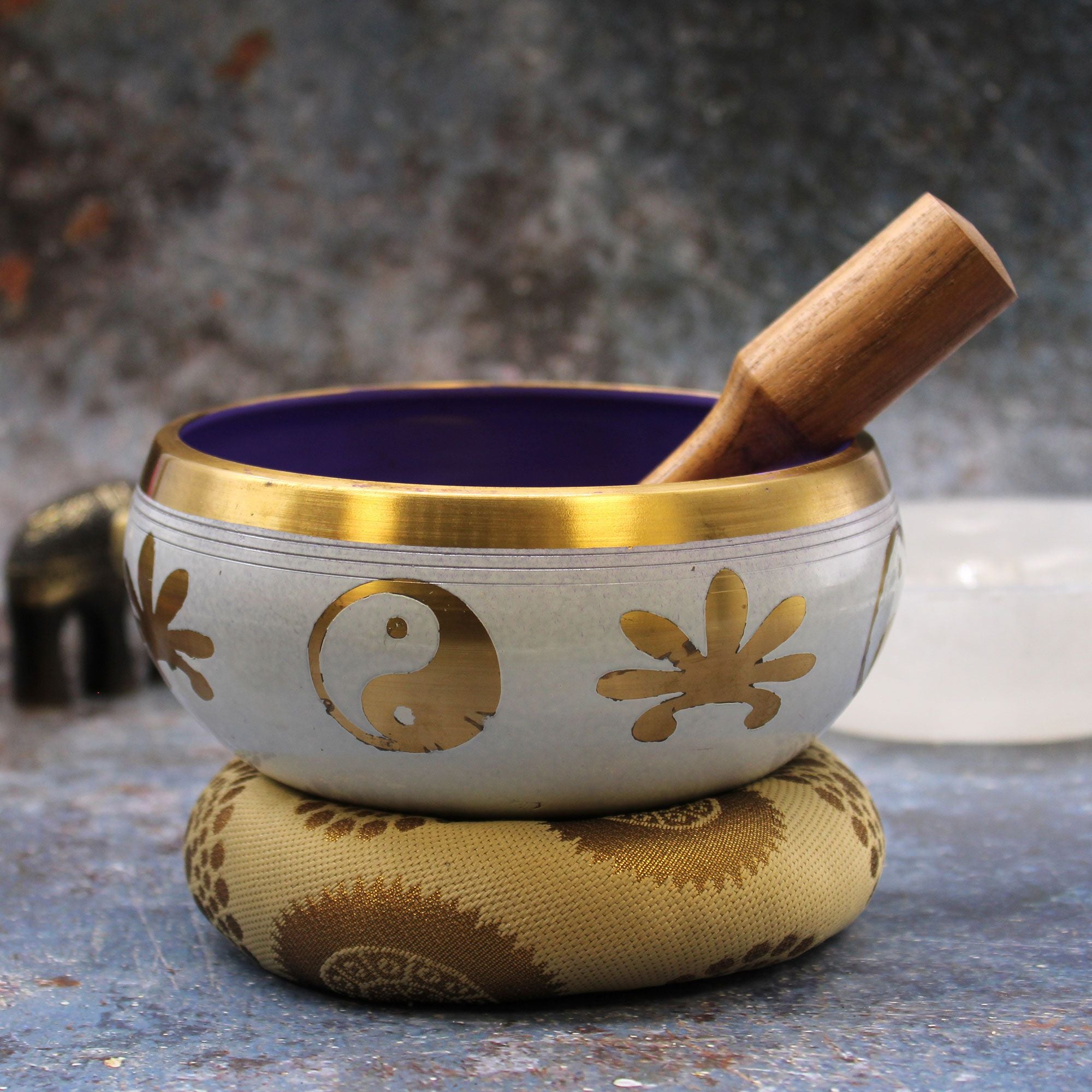 Juego de Cuencos Tibetano Lrg - Yin & Yang - Blanco/Morado 14cm