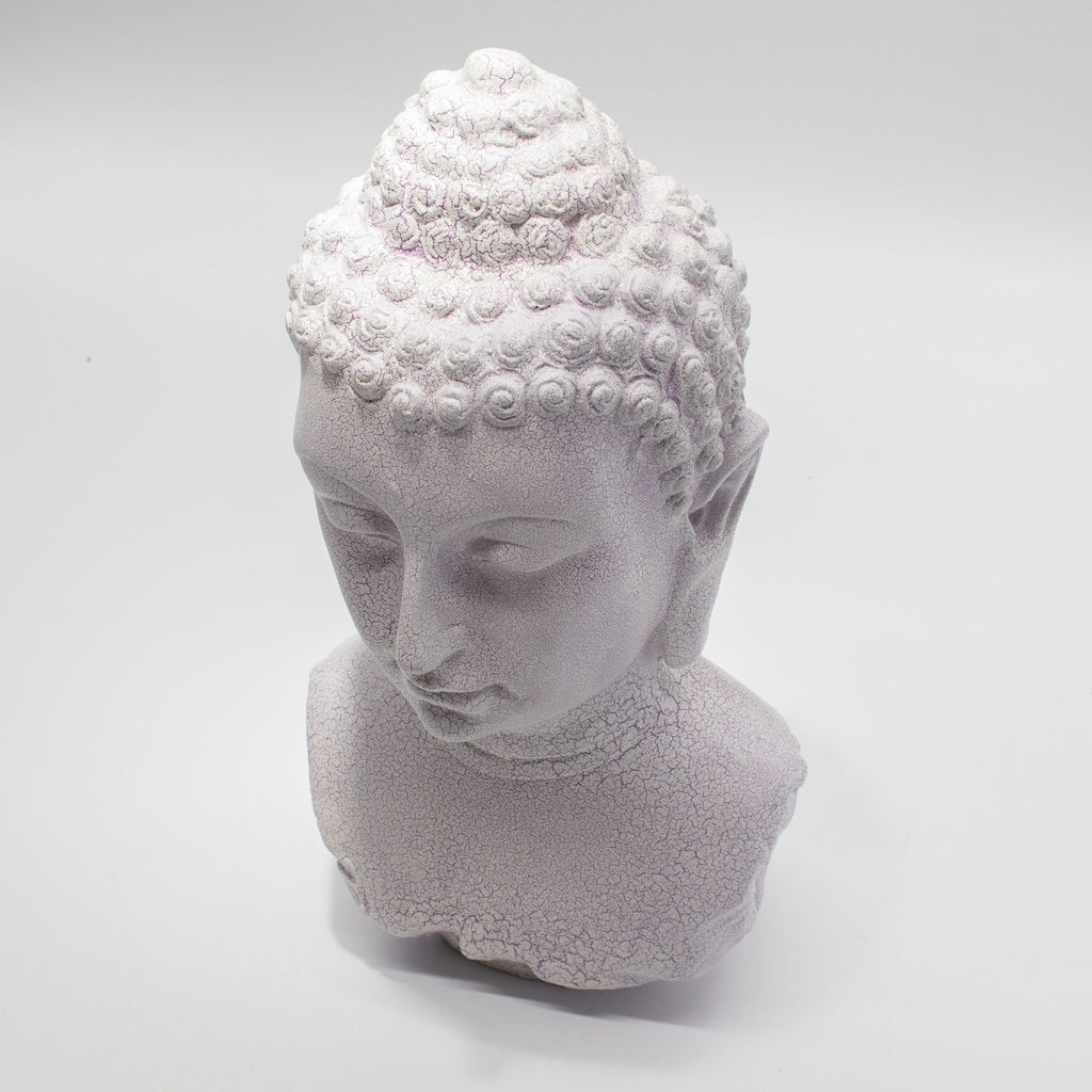 Lámpara con busto de Buda, acabado lavanda craquelado - soporte oval
