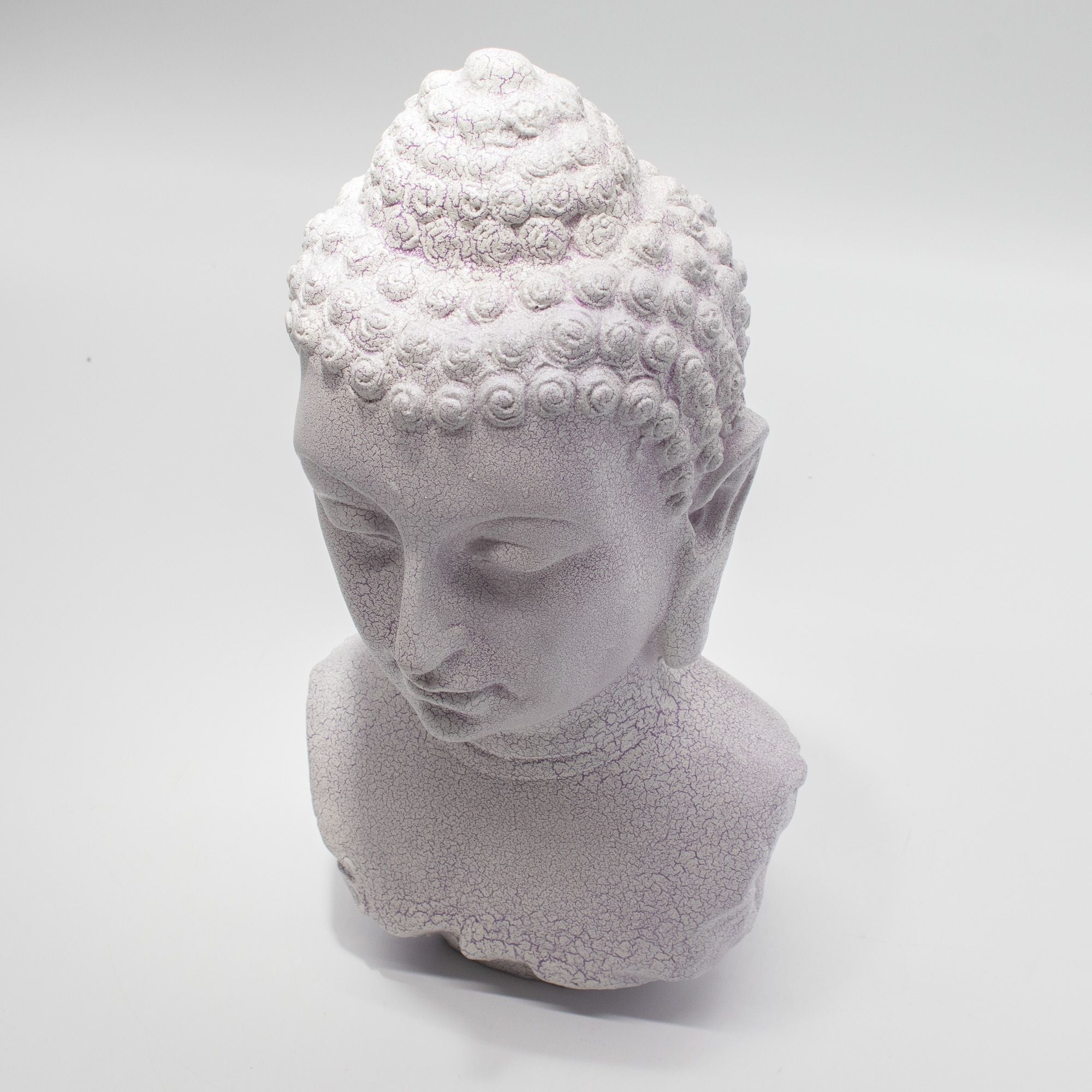 Lámpara con busto de Buda, acabado lavanda craquelado - soporte oval