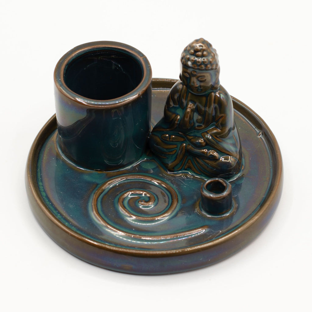 Plato de incienso de Buda de uso múltiple - cerámica azul