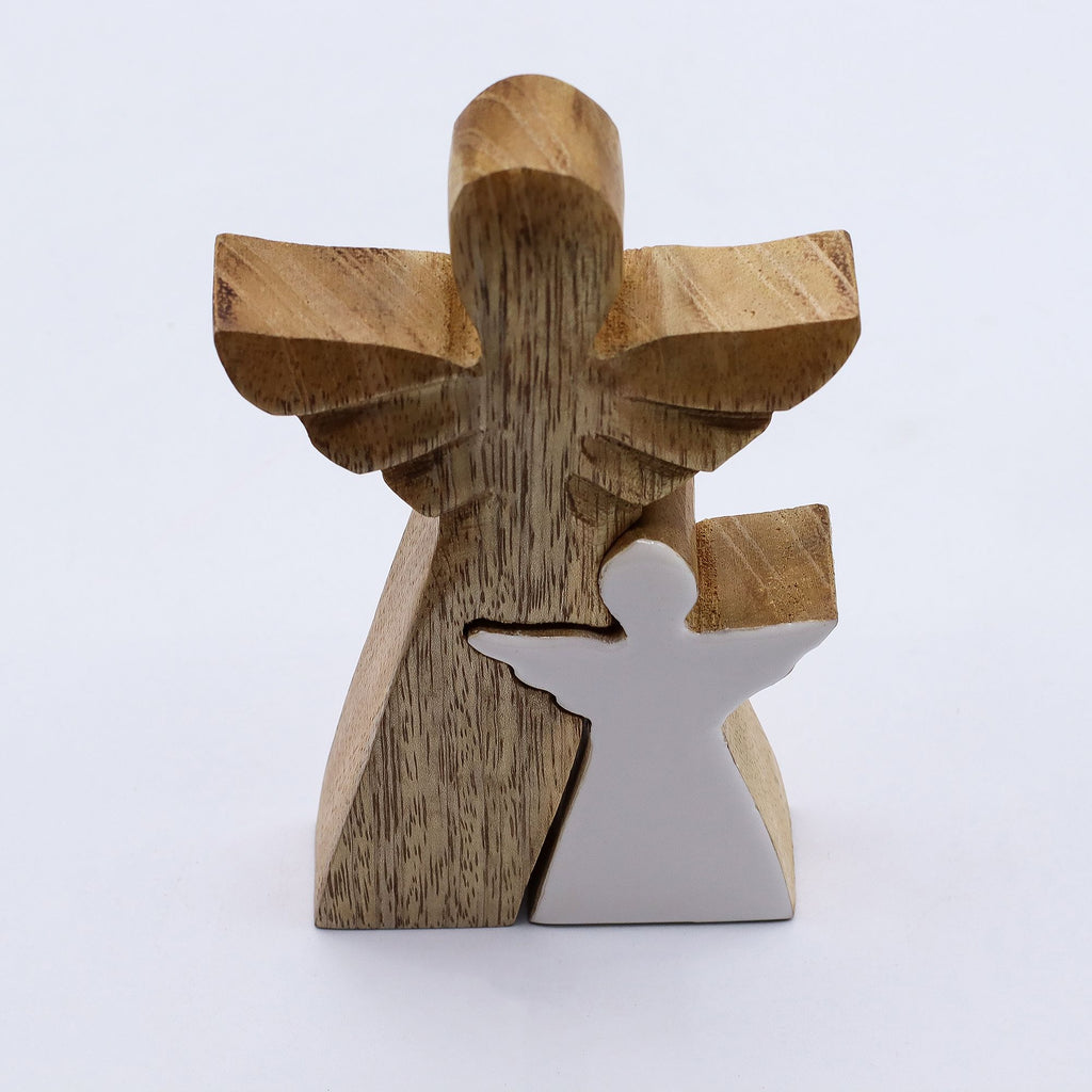 Ángel de madera de mango en Ángel - Esmalte blanco