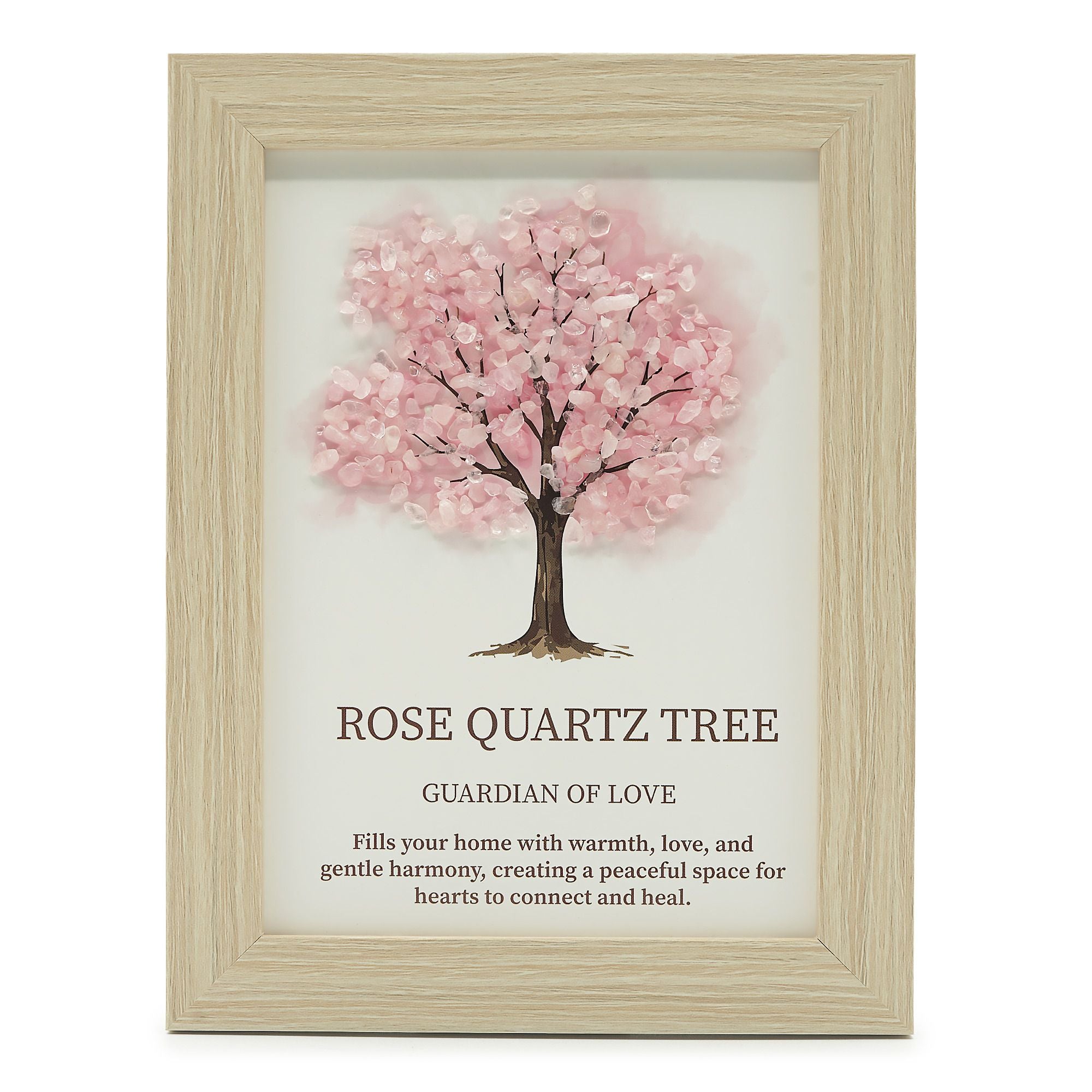 Cuadro de piedra preciosa - Árbol de la Vida - Cuarzo rosa (20x14.7x1cm)