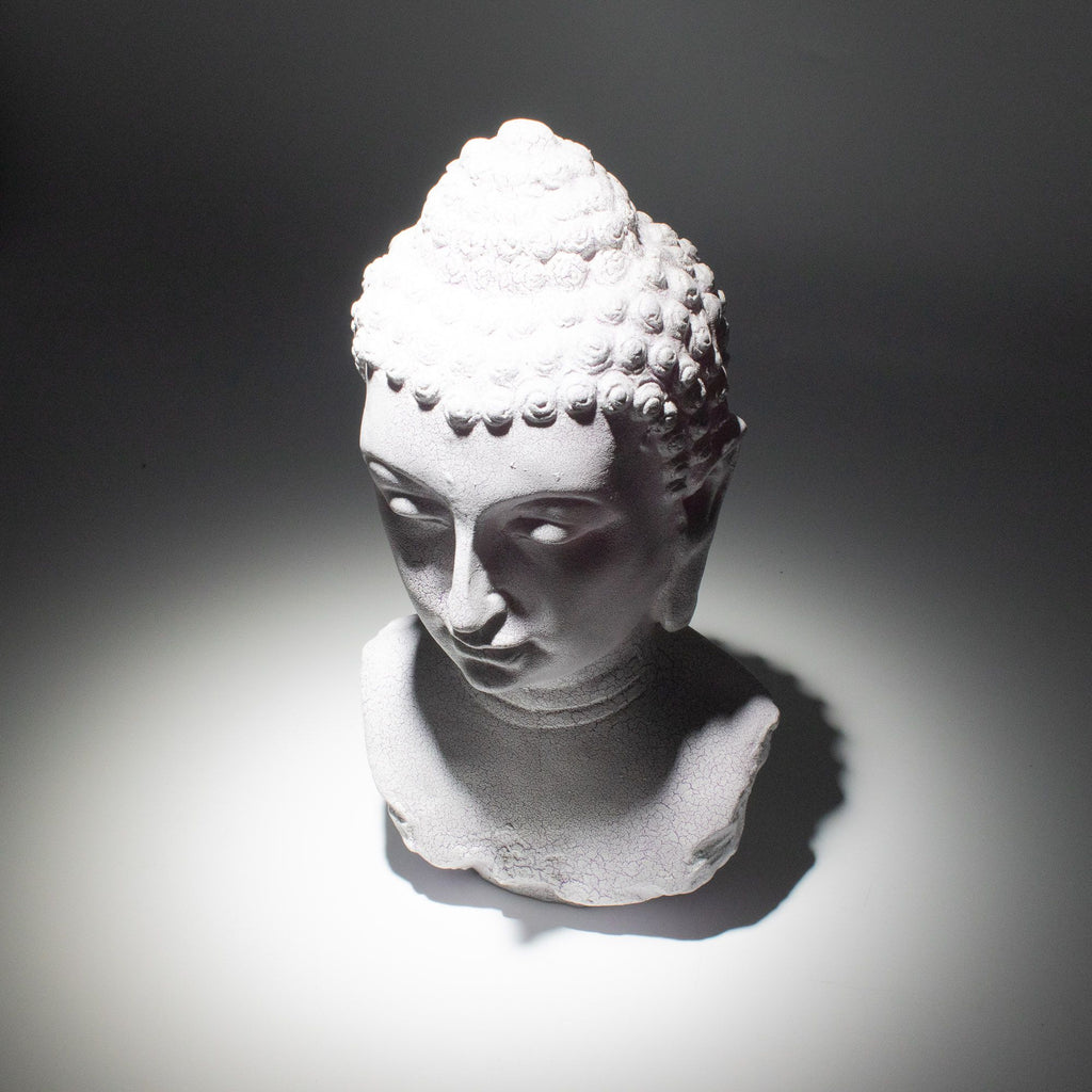 Lámpara con busto de Buda, acabado lavanda craquelado - soporte oval