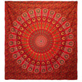 Colcha Doble de Algodón + Colgante de Pared - Pavo Real Mandala - Rojo
