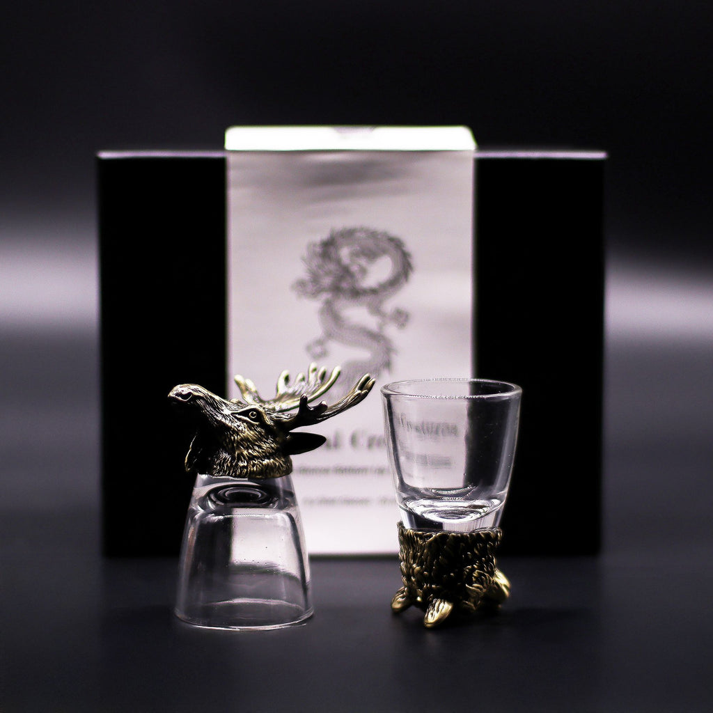 Conjunto regalo de 6 vasos de chupito (50 ml) - Criaturas Salvajes del Bosque - Bronce antiguo