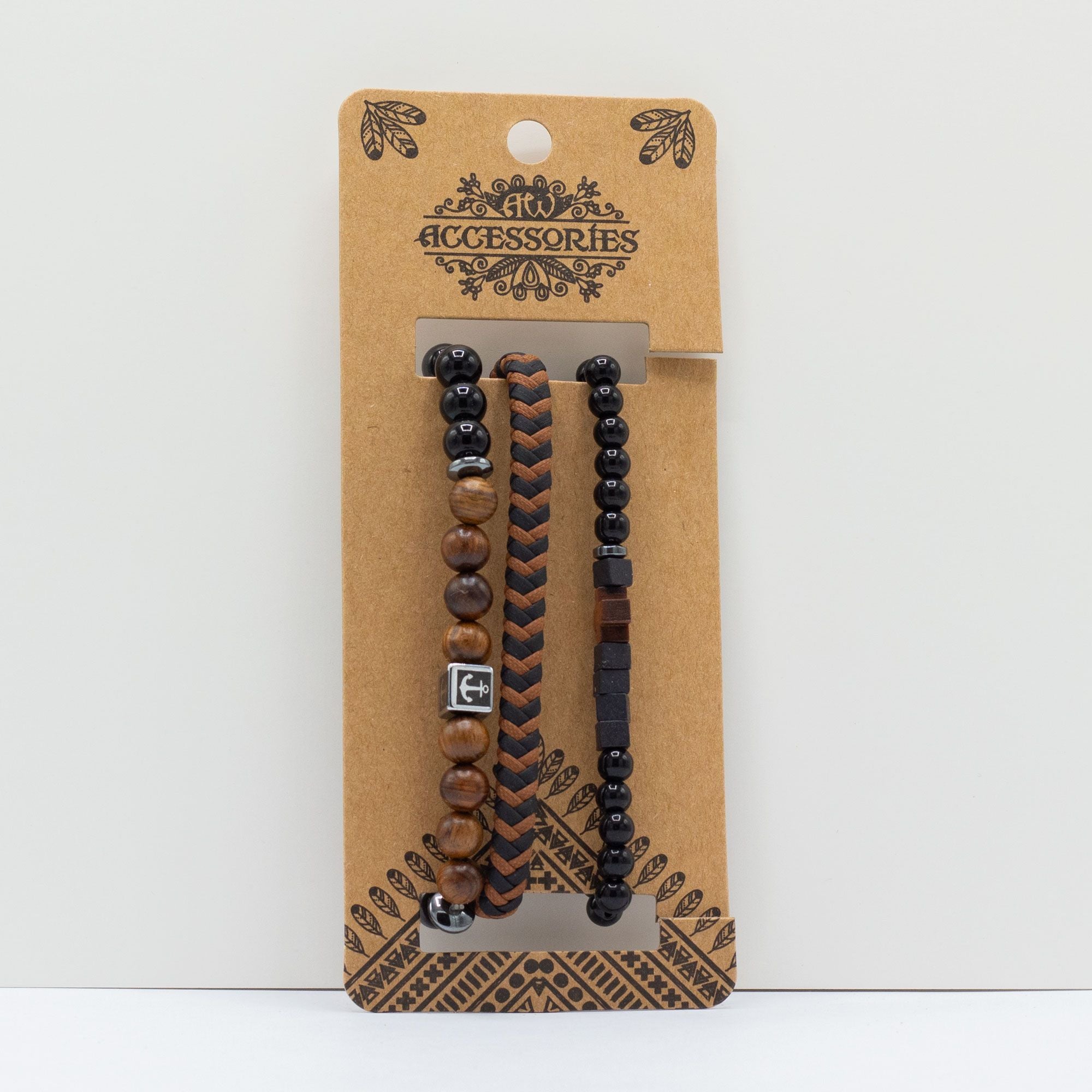 Set de Pulseras para Hombre - Negro y Tostado