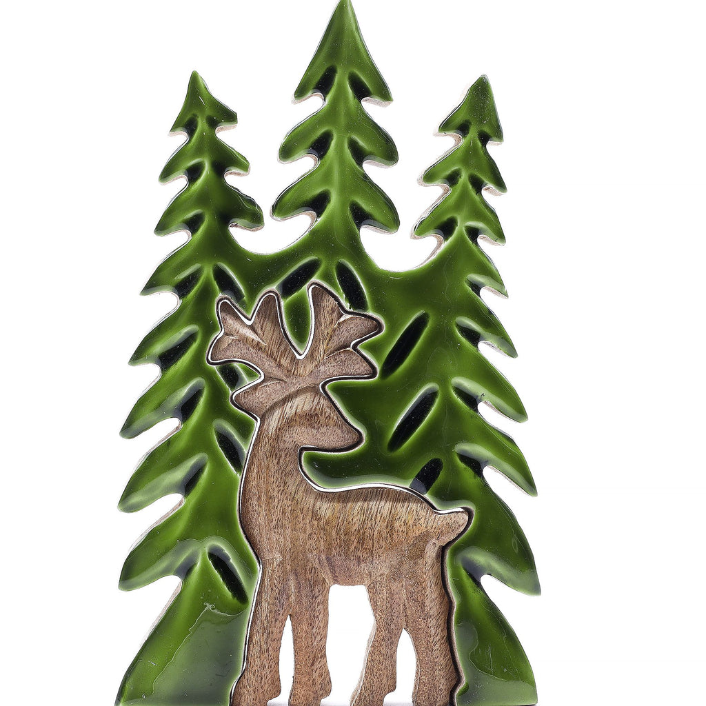 Perdido en el bosque - Ciervo en el bosque 3D Decoración de madera - 25x15cm